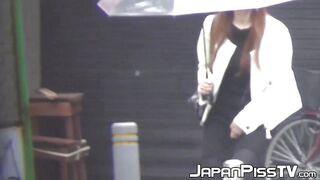 Japanese girls cant restrain themselves from peeing in the public toilet