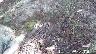 Japanese lady finds a secluded place to pee in public space
