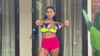 Naughty Black Flower Micro Bikini Try On
