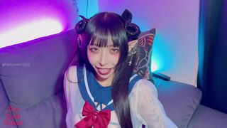 Succubus Melu entices slave with touch and grip