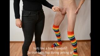 Haha, my boy CUMS from kick in the balls. Orgasm without hands. Ballbusting