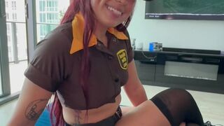 Asian delivery girl gives sloppy blowjob