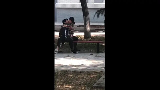 Chinese college student gets fucked on public bench