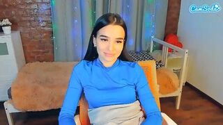 relaxed Asian camgirl blue half top